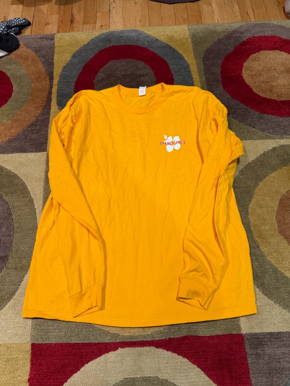Trader Joe’s Employee Crew Member Yellow Long Sleeve Tee Shirt Adult Size 2XL
